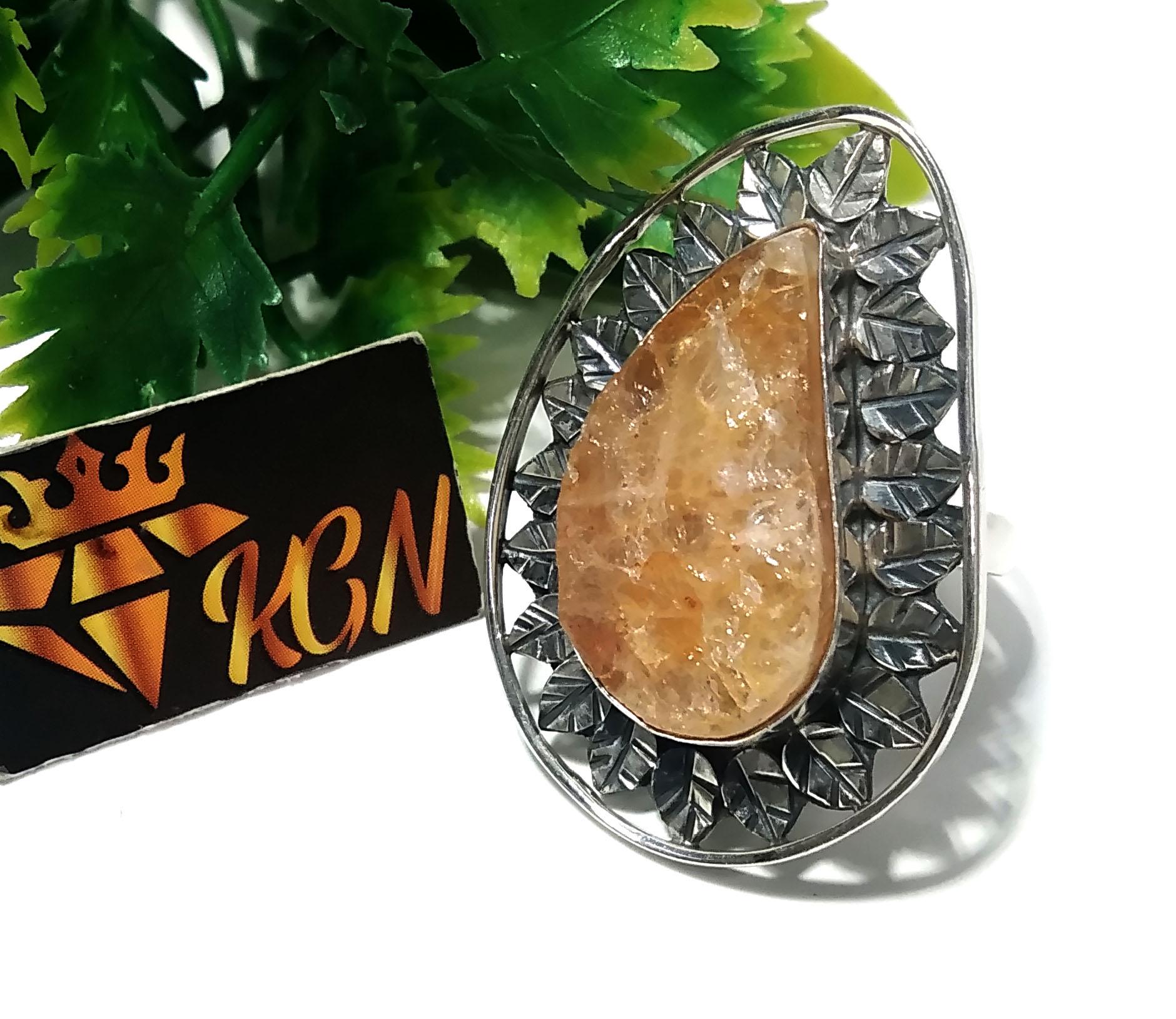 Druzy Rings ! 925 Starling Silver Ring, Natural Gemstone Yellow Aventurine Druzy Ring, Very Beautiful Leaf Stylish Ring, For Girls & Woman